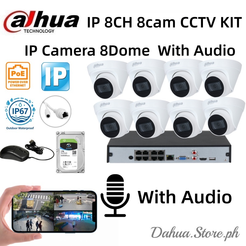 Dahua IP KIT 4/8CH dome Camera Package 2MP With Audio Poe IP Camera ...