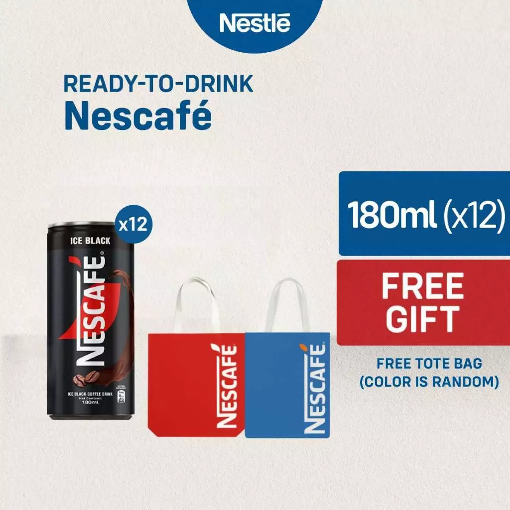 NESCAFE RTD Ice Black Pack of 12 + FREE NESCAFE Tote Bag