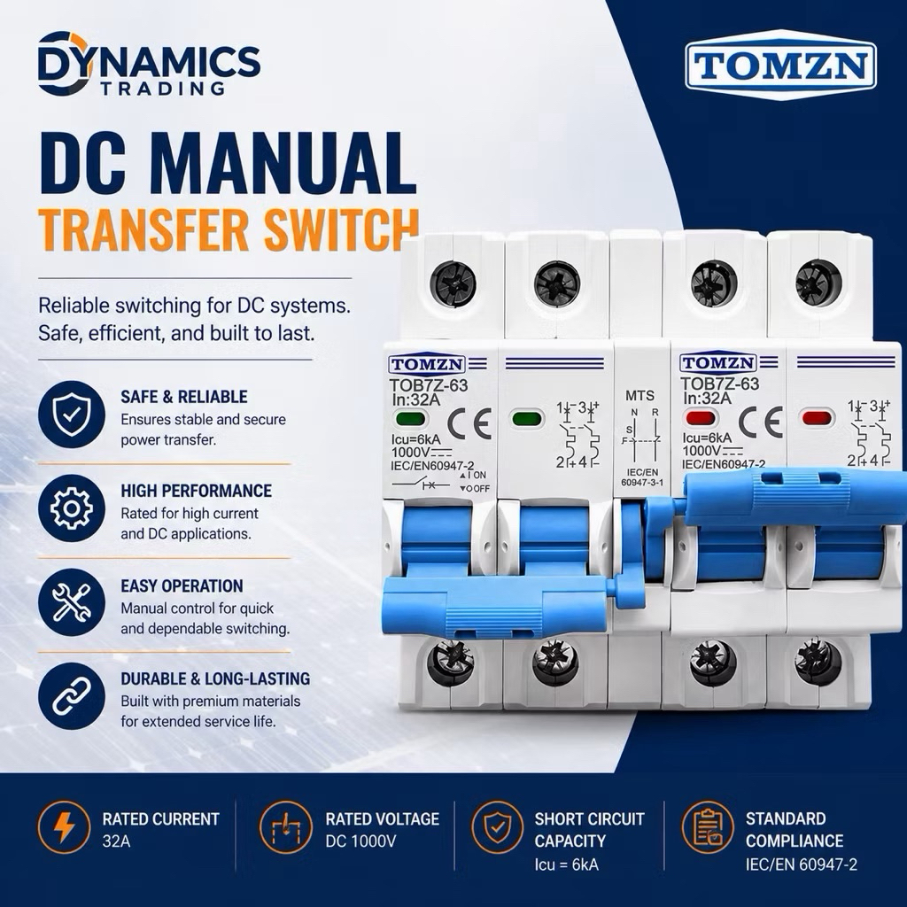 TOMZN 2P+2P DC MTS Changeover Switch 32A 1000V Manual Transfer Solar PV ...