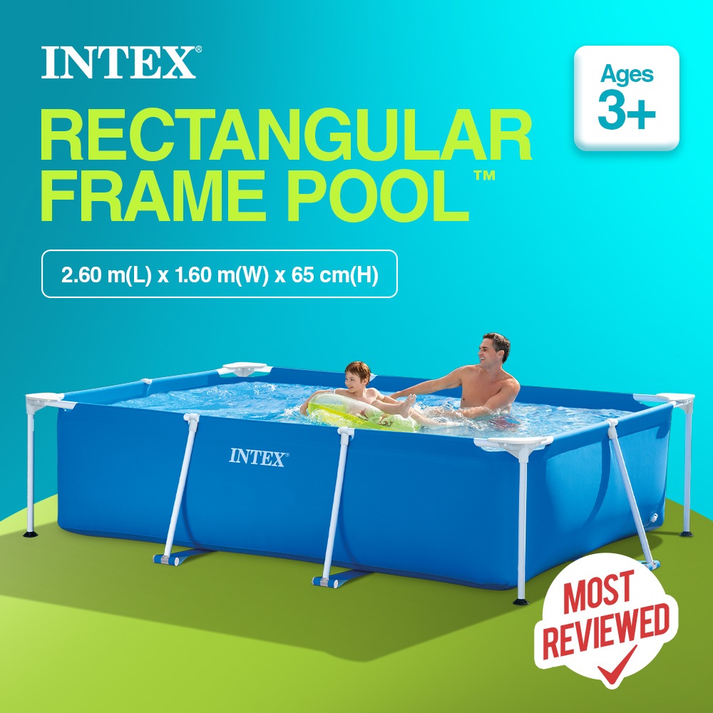 INTEX® 28271 Rectangular Frame Pool, Ages 6+ (2.6m x 1.6m x 65cm ...