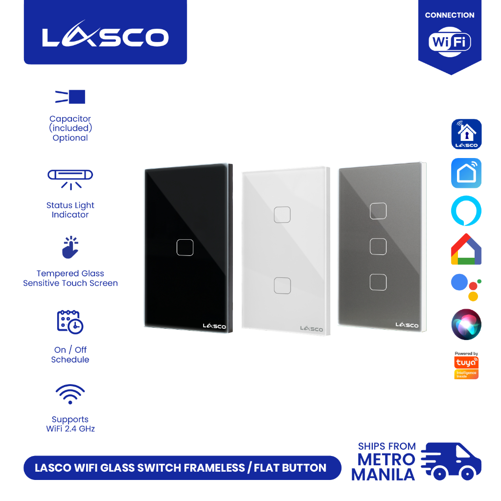 Lasco Wifi Glass Switch Version 2 Frameless Flat Button 1/2/3 GANG ...