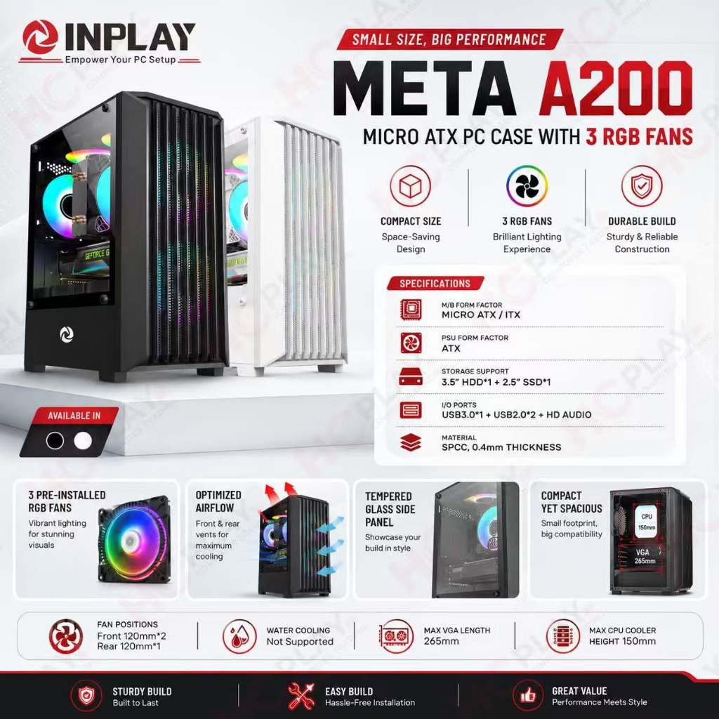 INPLAY Meta A200 Gaming Computer Case Mid-Tower M-ATX Desktop Case with ...