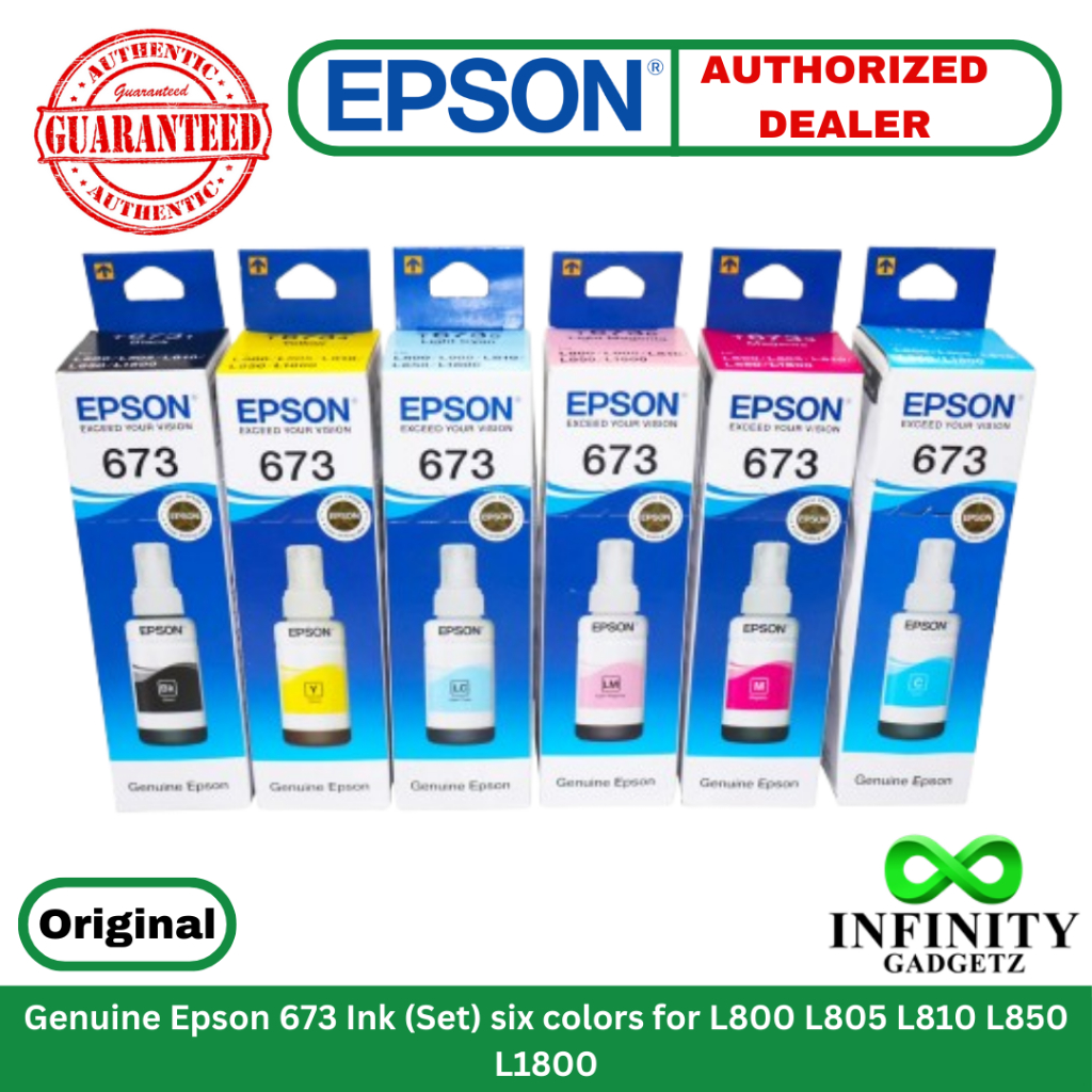 Genuine Epson 673 Ink Set for L800 L805 L810 L850 L1800 | Shopee ...