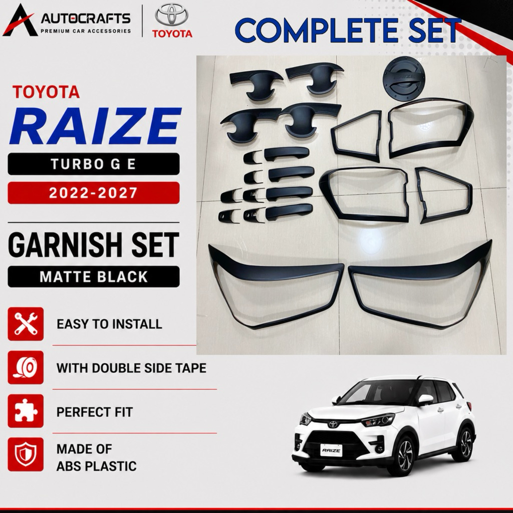 TOYOTA RAIZE 2022-2027 GARNISH COMBO SET MATTE BLACK | Shopee
