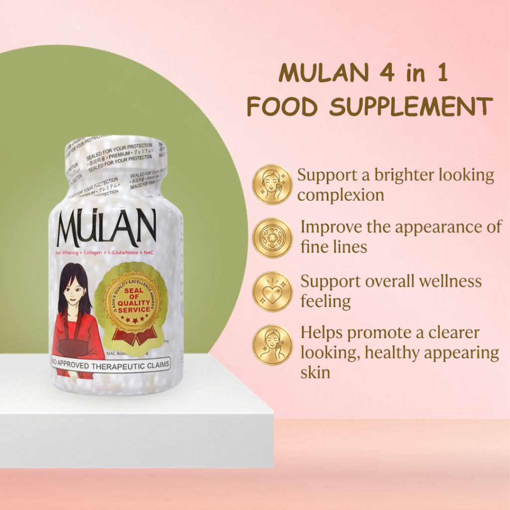MULAN Pearl Powder + Collagen + L-Glutathione + NAC Food Supplement 500mg | 60 Capsules