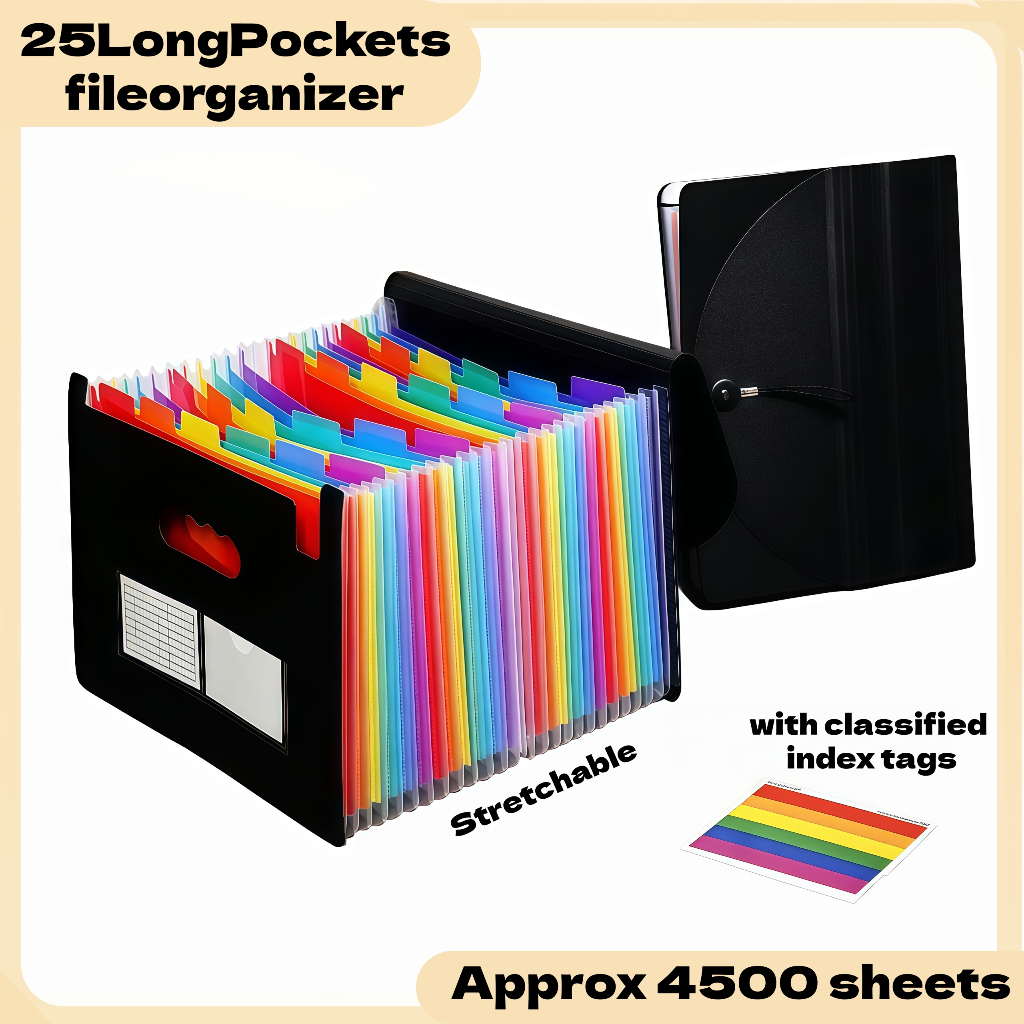 Expandable Accordion File Folder 25 Pocket Document Organizer with ...