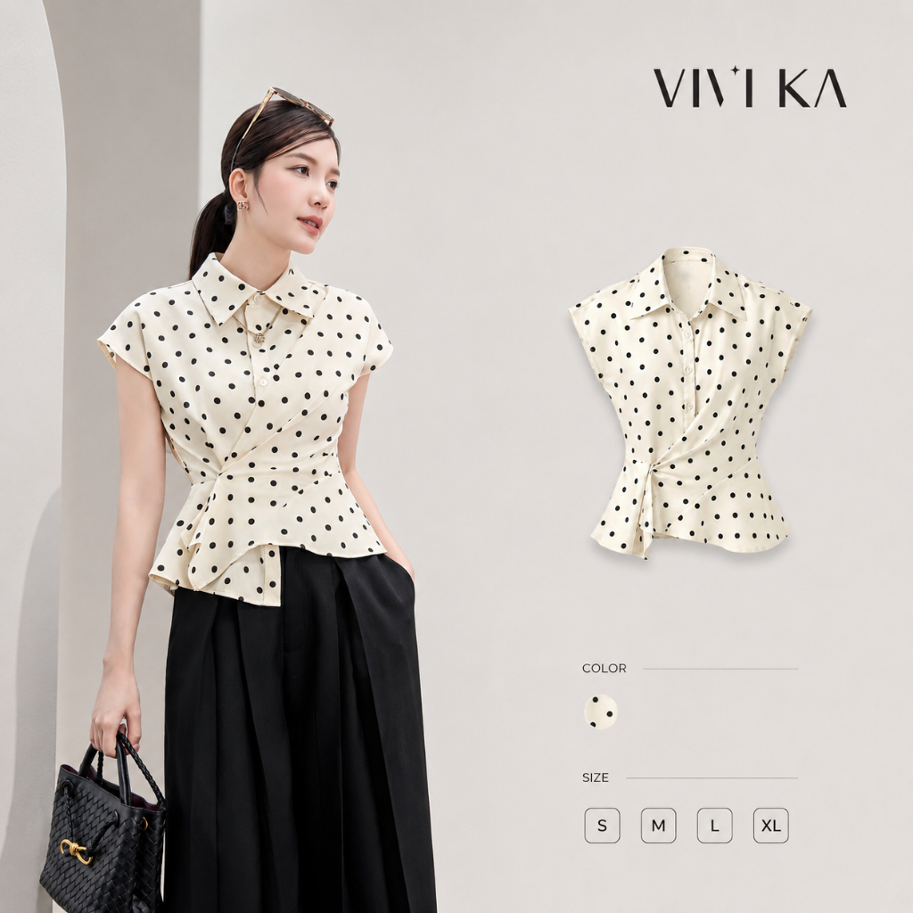 VIVI KA Bianca shirt with diagonal flap design, elegant and luxurious ...