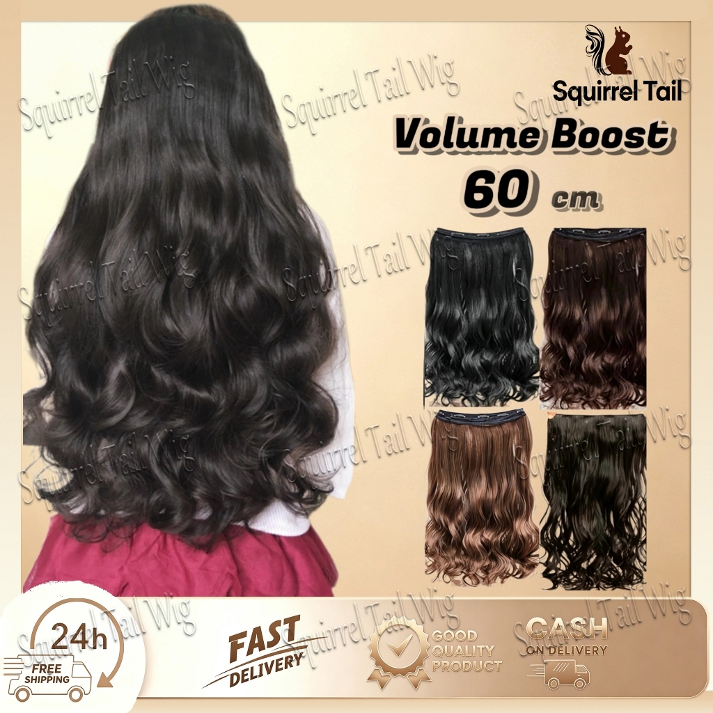 60cm Wig Hair Extension Wig Long Curly Hair Piece Fluffy Natural Clip ...