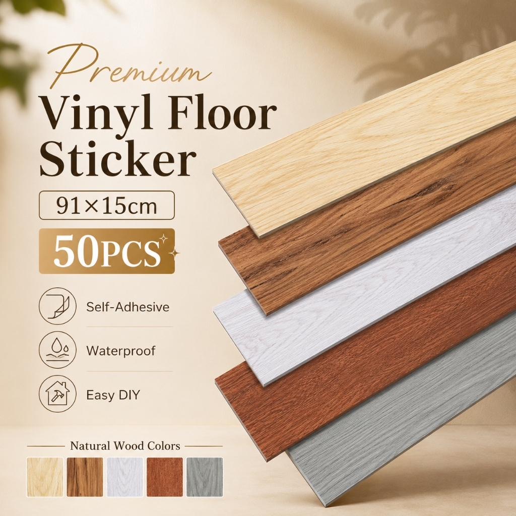 50PCS Self-Adhesive Vinyl Tile Stickers 3D Wood Grain Waterproof Floor ...