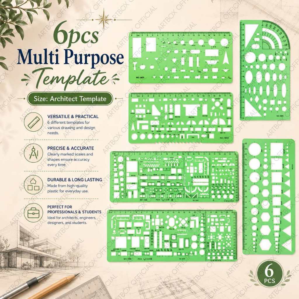 6pcs Architect Multi Purpose Drawing Template Set House Plan Interior ...