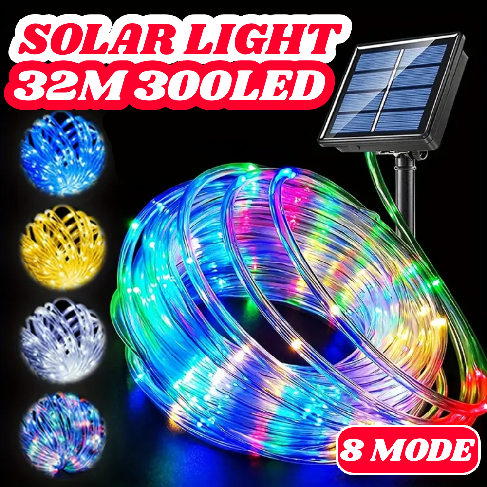 Solar Christmas Fairy Tube Rope Lights Outdoor Waterproof LED Strip ...
