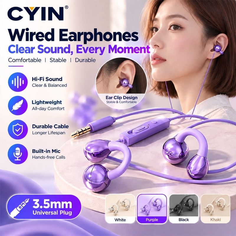 3.5mm Wired Earphones with Mic Ear Clip Earbuds Hi-Fi Clear Sound ...