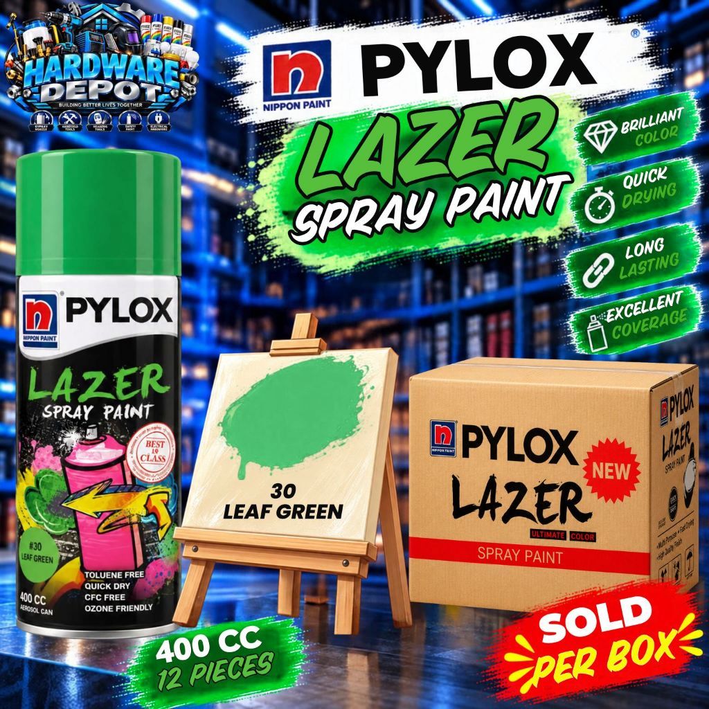 [BOX] 12 PCS PYLOX #30 LEAF GREEN ORIGINAL LAZER SPRAY PAINT 400CC ...