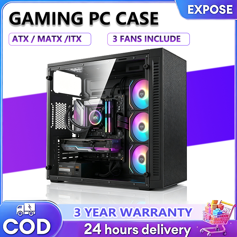 Gaming PC Ccae ATX/MATX/ITX Desktop Computer Case include Cooling Fans ...