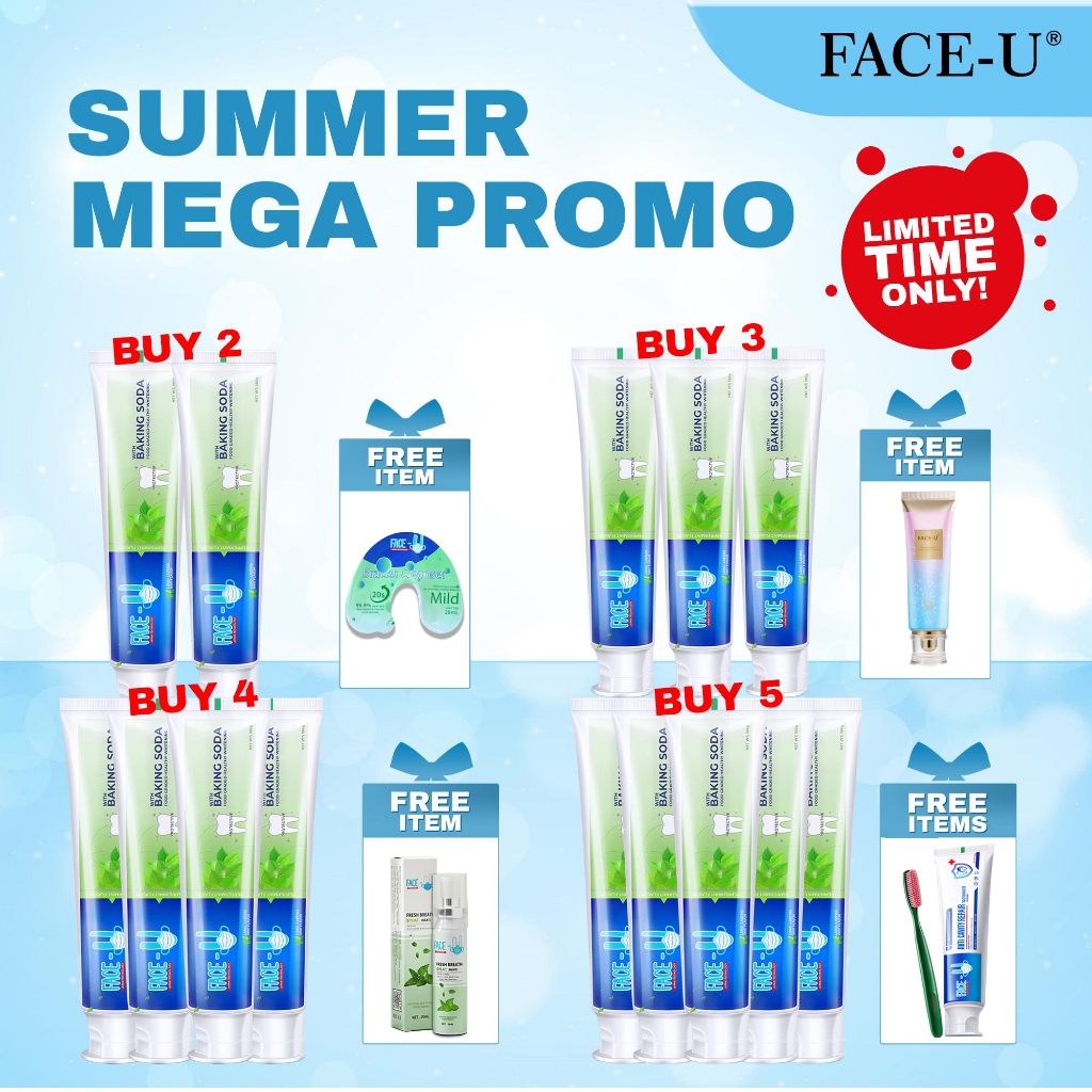 FACE-U SUPER MEGA PROMO TOOTHPASTE with FREE ITEMS 180g Baking Soda ...
