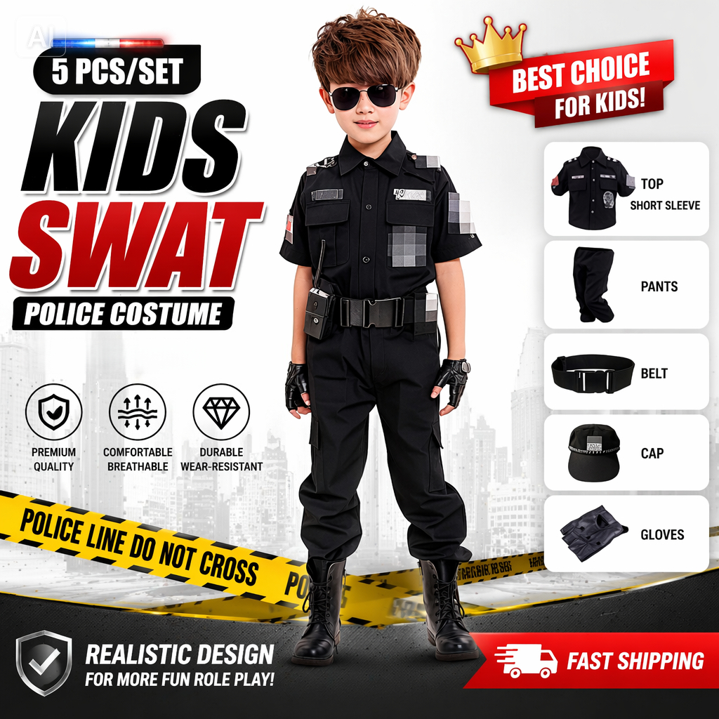 Kids Officer Police Costume SWAT Costume Army Police Halloween Soldier ...