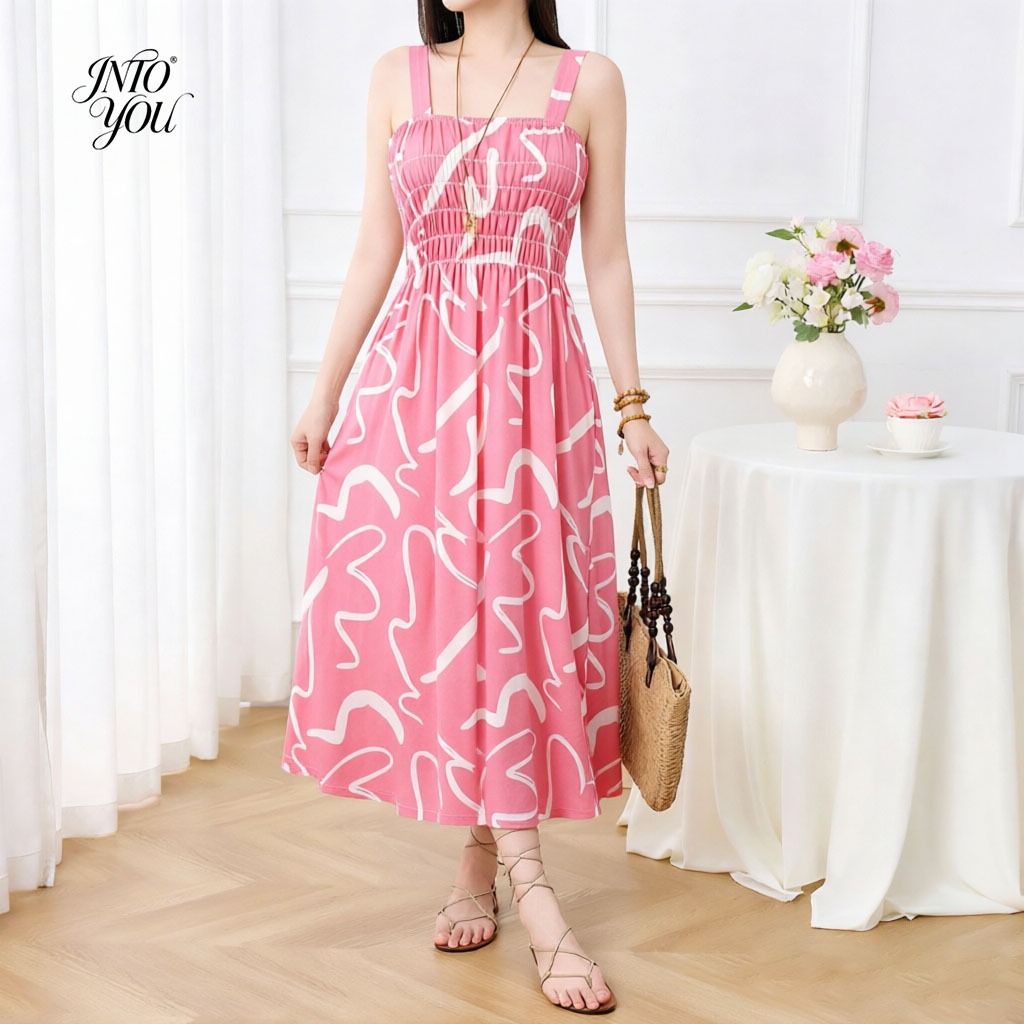 Summer Printed Spaghetti Strap Dress, Loose Flowy Long Dress Casual Beach Daily Wear