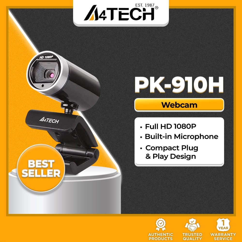 A4Tech PK-910H 1080p Full HD Webcam, Compact Web Camera with Built-in ...