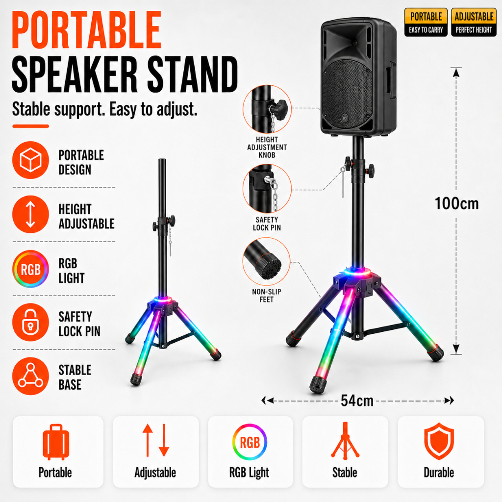 【Hot Selling】All-Metal Stable Tripod Speaker Stand Height Adjustable ...