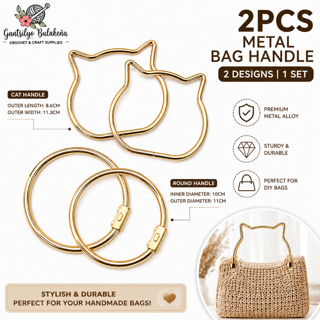 2PCS Metal Bag Handle Cat & Round Design | Gold DIY Crochet Bag Handle ...