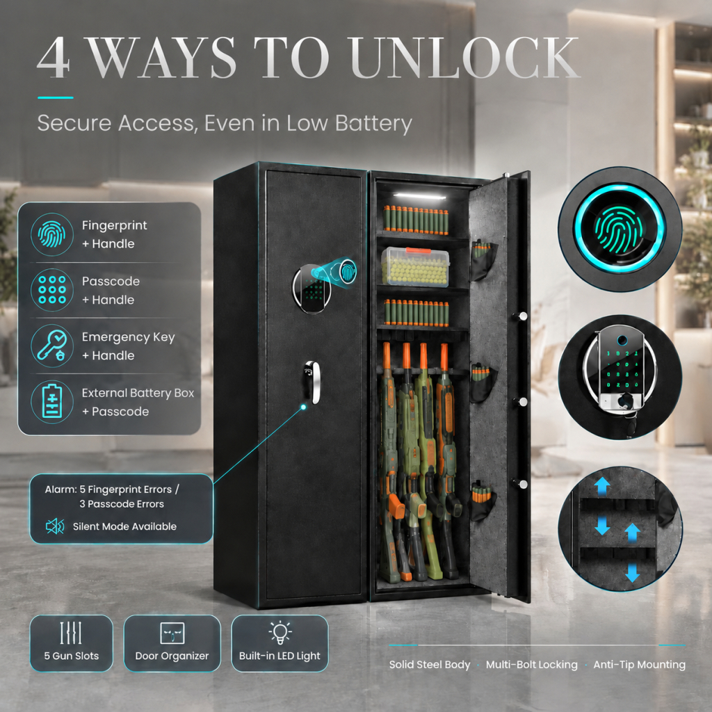 Fingerprint Security Safe Cabinet 4 Ways Unlock Anti-Theft Alarm Solid ...
