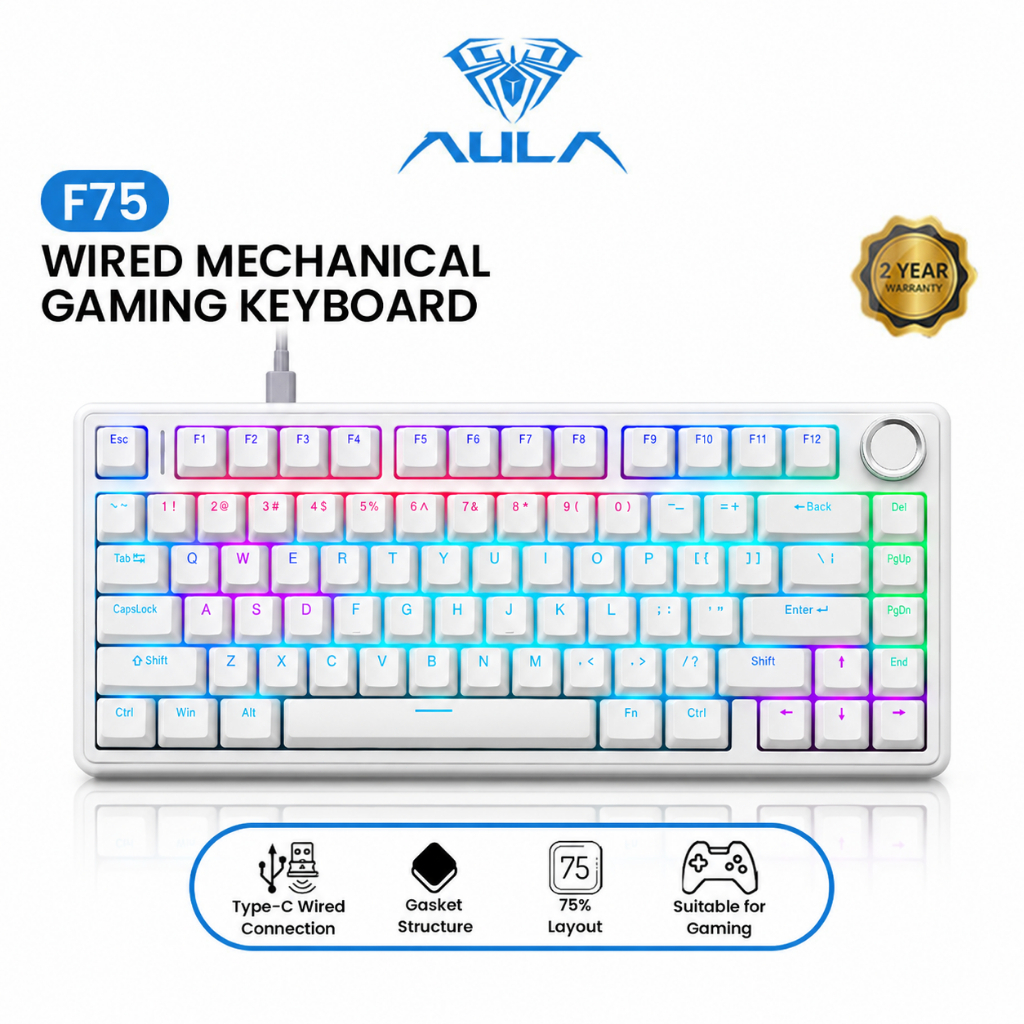 AULA F75 Wired Mechanical Keyboard RGB 80 Keys 75% with Type-C ...