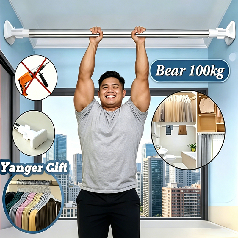 Extendable No Drilling Pole Adjustable Telescopic Clothesline Curtain ...