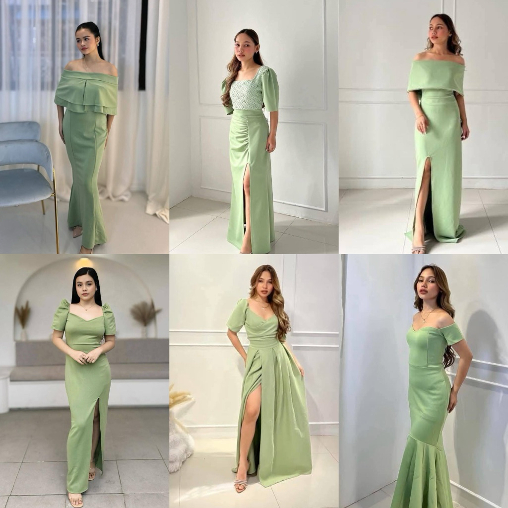 SAGE GREEN Filipiniana Gown with Slit | Bridesmaid, Ninang, Wedding, Prom  Graduation dress plus size | Shopee Philippines
