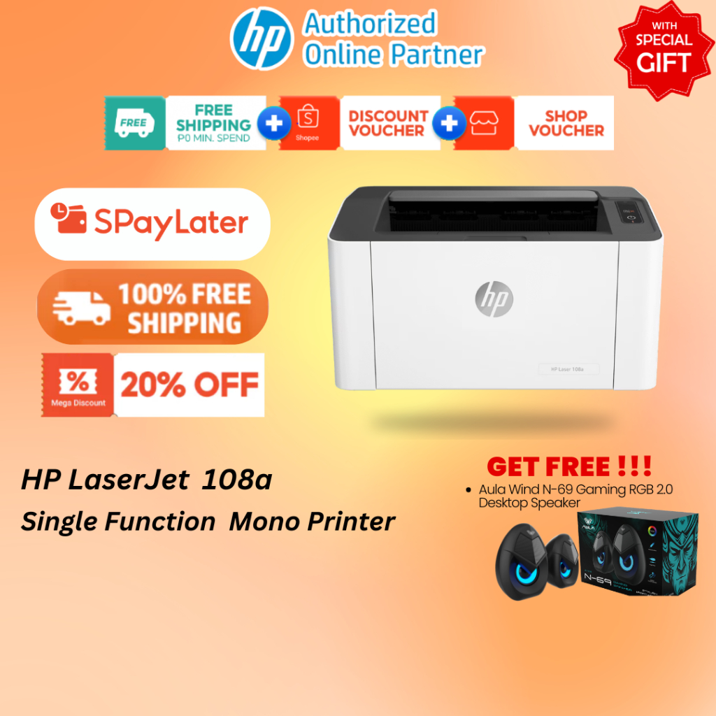 HP LaserJet 108a Single Function Mono Printer P/N: 4ZB79A | Shopee ...