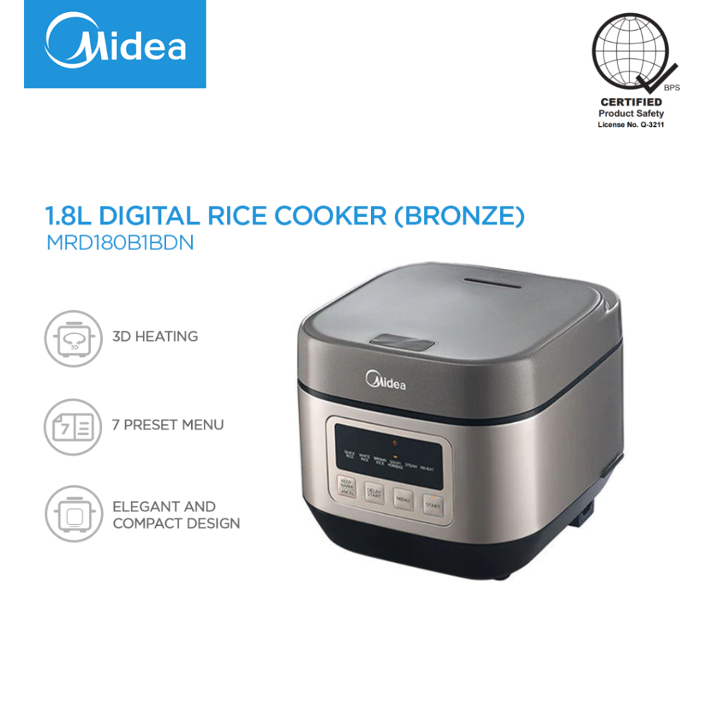 Midea 1.8L Digital Rice Cooker Bronze with 7-Preset Function Compact ...
