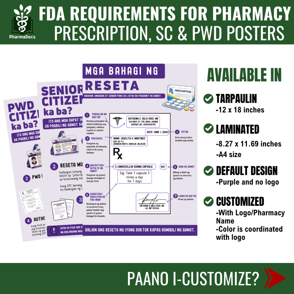 Prescription Parts/Senior Citizen/PWD Requirements Posters for PHARMACY ...
