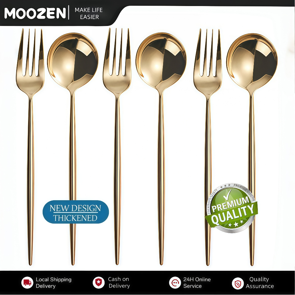 MOOZEN Gold Korean Style Stainless Steel Spoon & Fork Set - Heavy Duty ...
