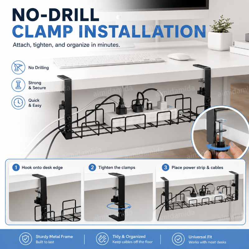 Under Desk Cable Management Tray Organizer Desk Table Rack No Drill ...