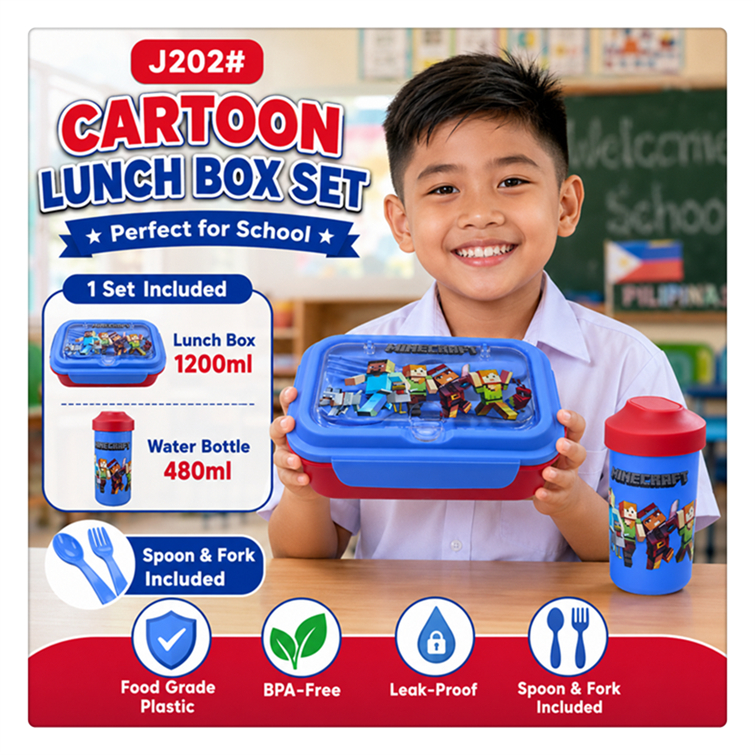 J202 Kids/Students Leak-Proof BPA-Free Lunch Box W/Spoon&Fork+Water ...