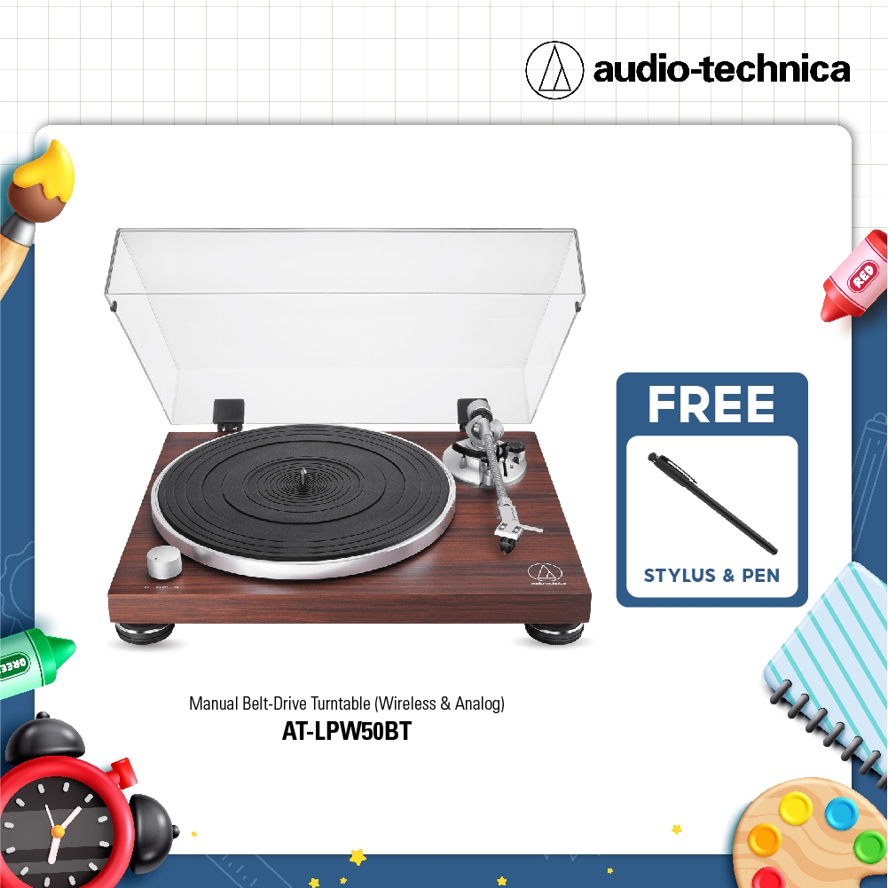 Audio-Technica AT-LPW50BTRW Wireless Fully Manual Belt-Drive Turntable ...
