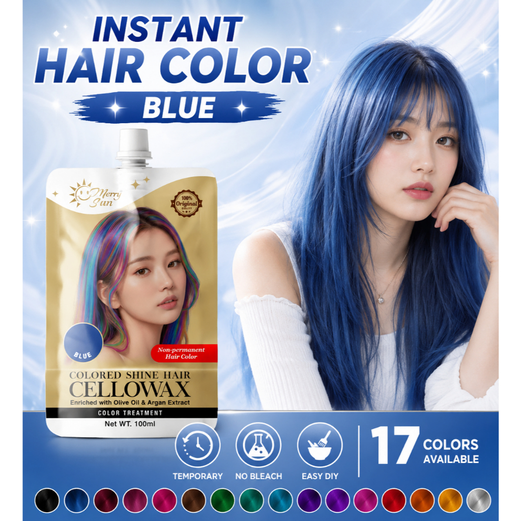 Merry Sun Cellowax Shinning Hair Color/Dye(Blue), Plant Based Formula ...