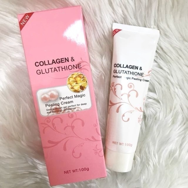 how to use collagen and glutathione peeling cream with used clean brighten the face, whitening and moisturizing skin care 100g Tropical Treasures Kuwait | COLLAGEN