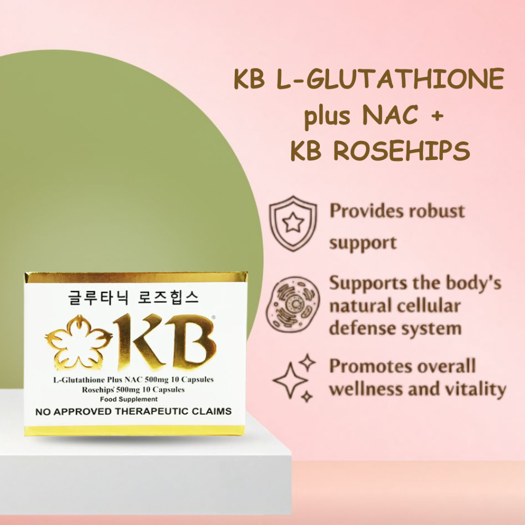 kb l glutathione plus nac KB L-Glutathione plus NAC 10's + KB Rosehips 10's New Packaging 500mg per  Capsule