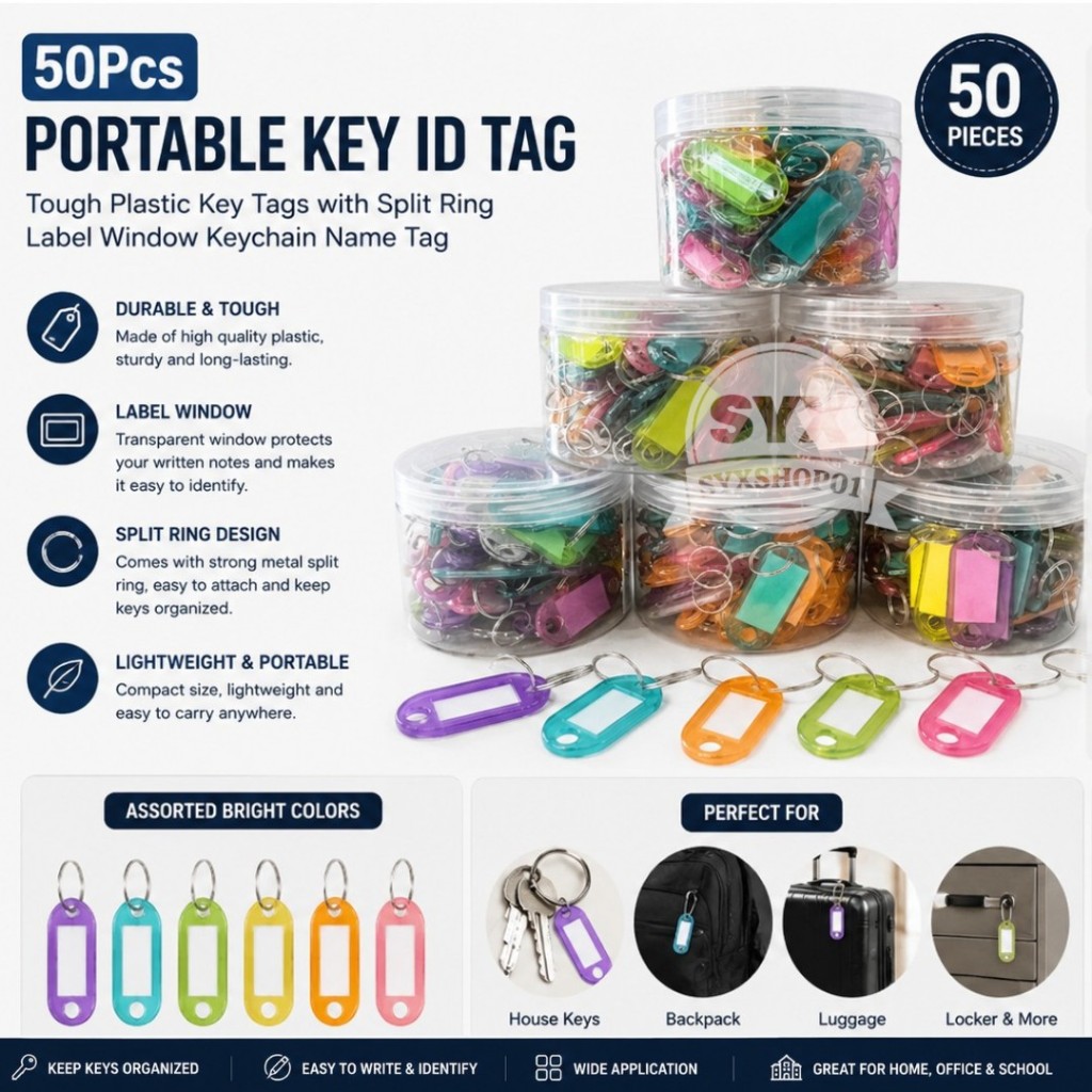 50Pcs Portable Key ID Tag Tough Plastic Key Tags with Split Ring Label ...