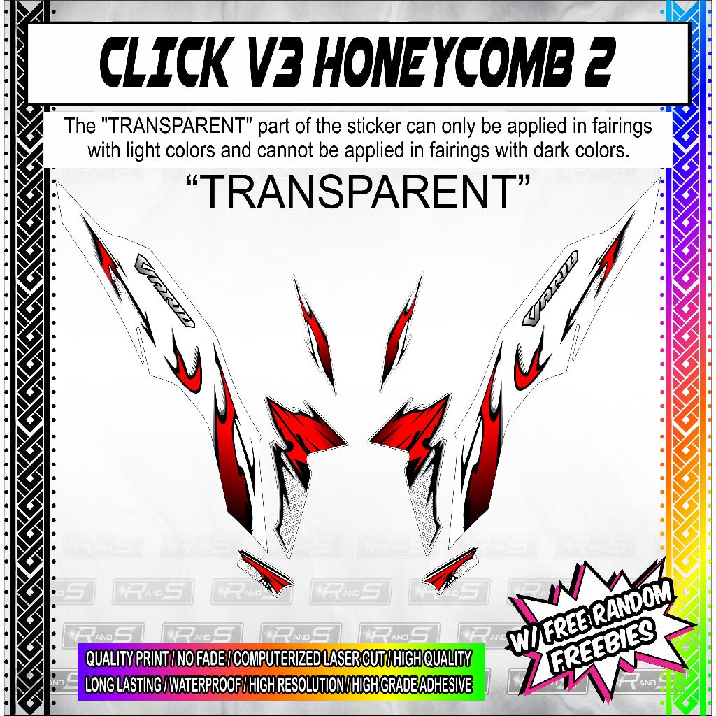 CLICK V3 HONEYCOMB-2 DECALS HD PRINT ( MORE COLORS AVAILABLE ) | Shopee ...