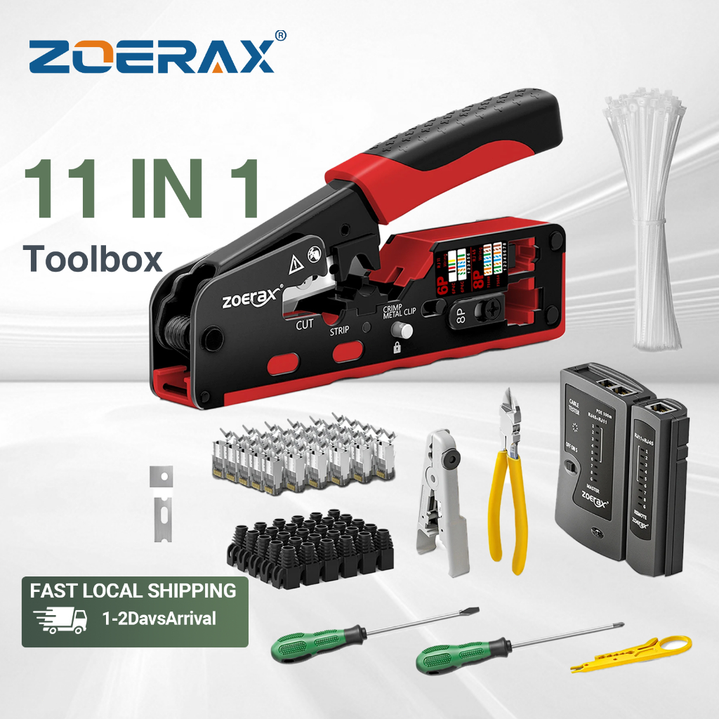 ZoeRax RJ45 Crimp Tool Kit Pass Through Crimping Tool with Cable Tester ...