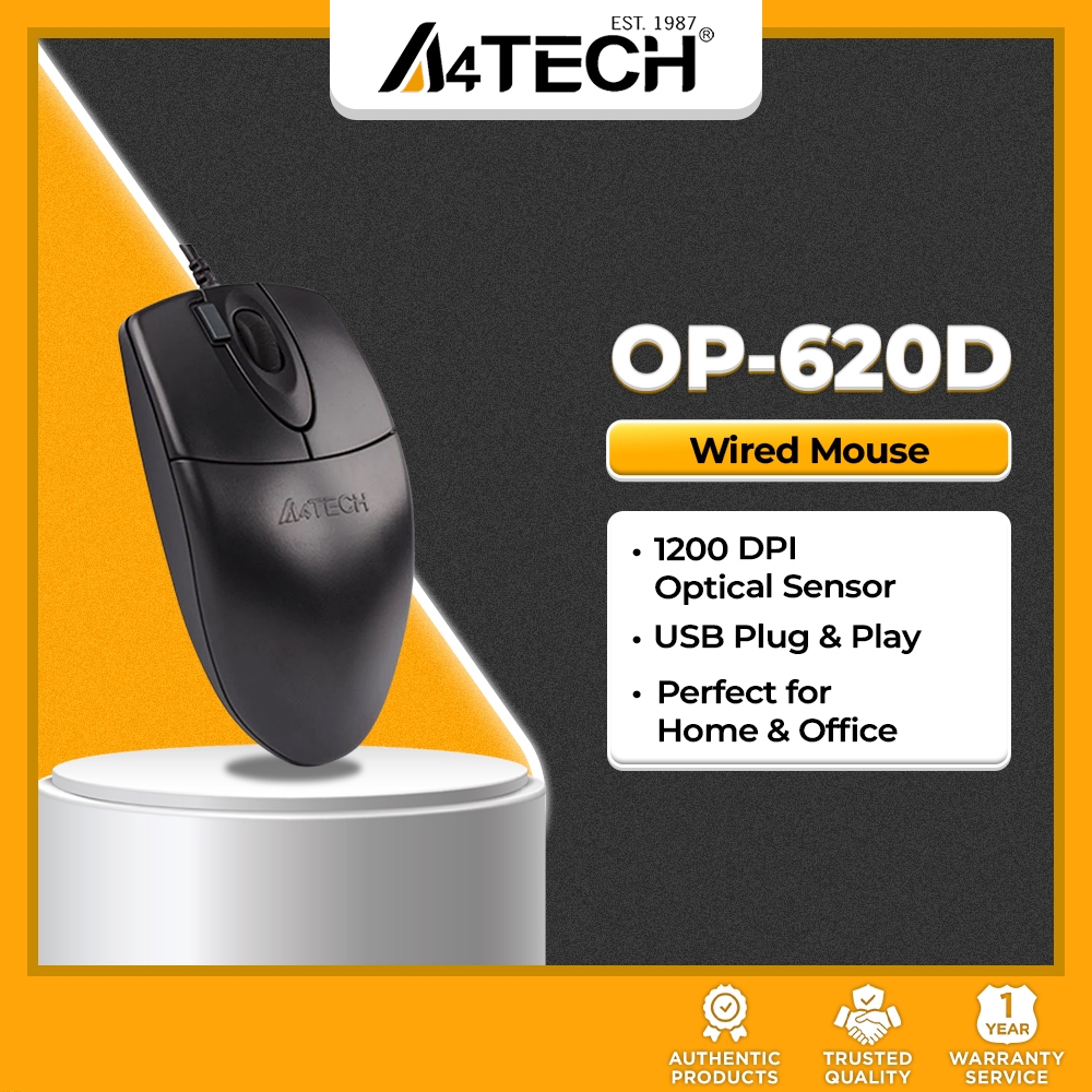 A4Tech OP-620D Wired USB Mouse, 1200 DPI 4-Way Wheel Office PC Computer ...