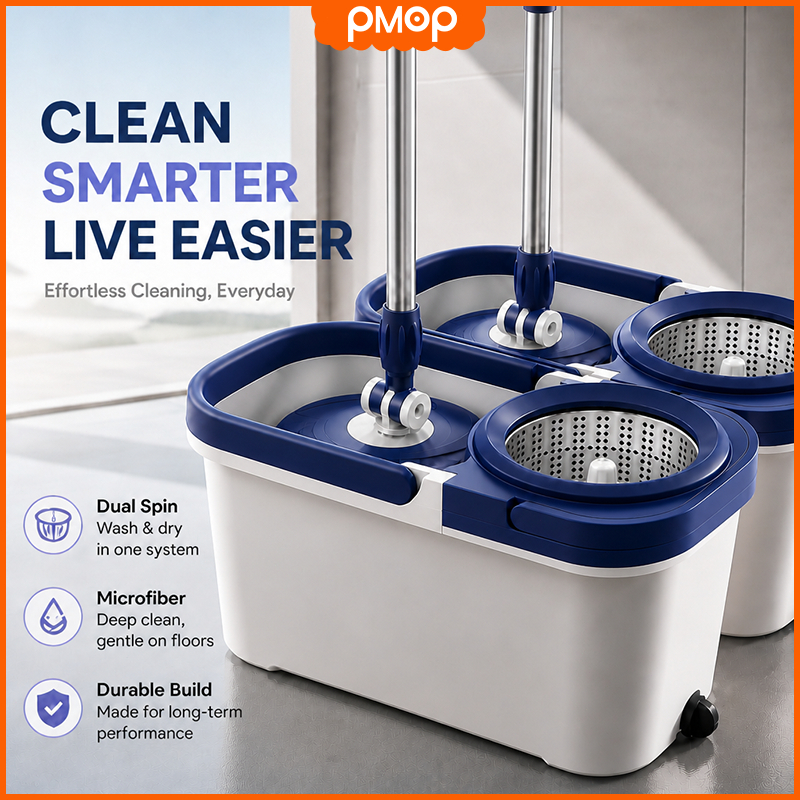 PMOP Blue Mop With Spinner And Stainless Steel Basket rod 360° Tornado ...