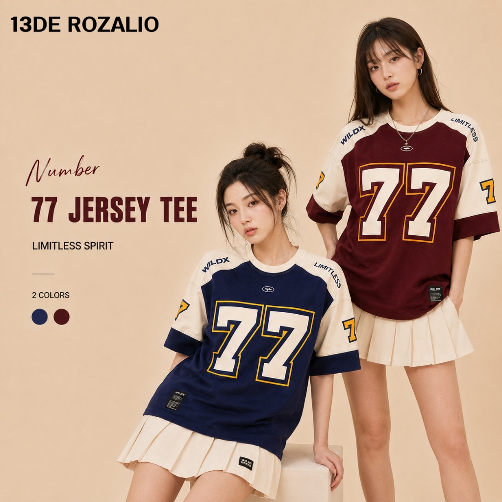 13DE ROZALIO Women’s 77 Varsity Jersey Tee Oversized Colorblock Short ...