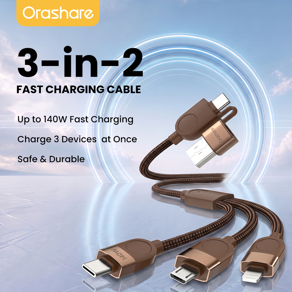Orashare OC07 3-in-2 140W Fast Charging Cable USB-A/USB-C to Type-C ...