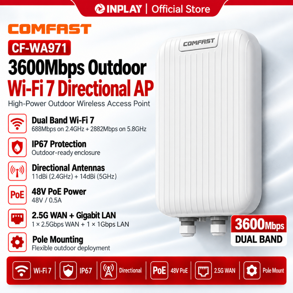 COMFAST WA971 WiFi 7 Outdoor AP 3600Mbps Mesh POE Access Point WiFi ...