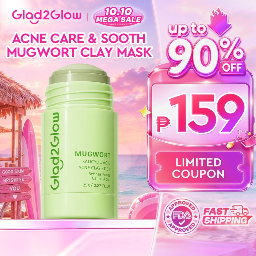 Glad2Glow Brightening & Acne Care Facial Clean Mugwort Mud Mask Clay ...