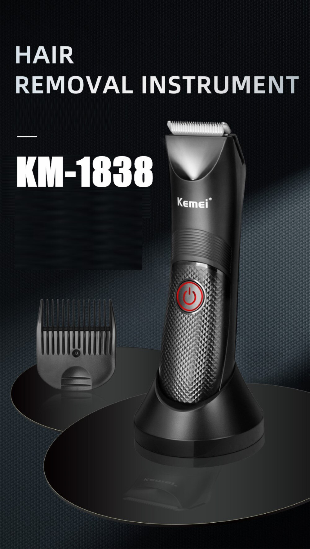 Kemei Groin Area Hair Trimmer Waterproof Wet Dry Clippers Pubic Armpit