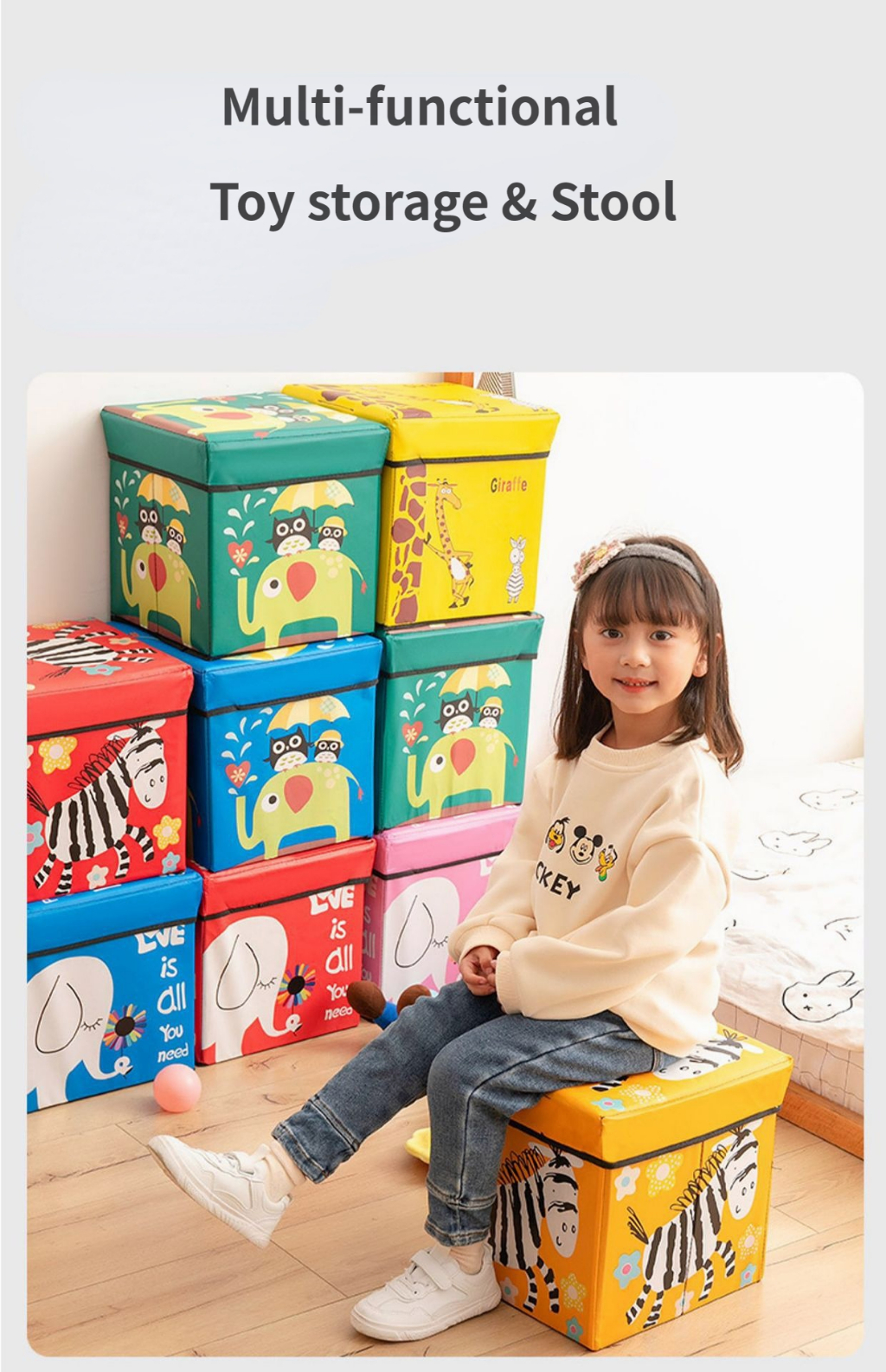 Square Foldable Storage Stool Toy Storage Box Sit Sofa Folding Box ...