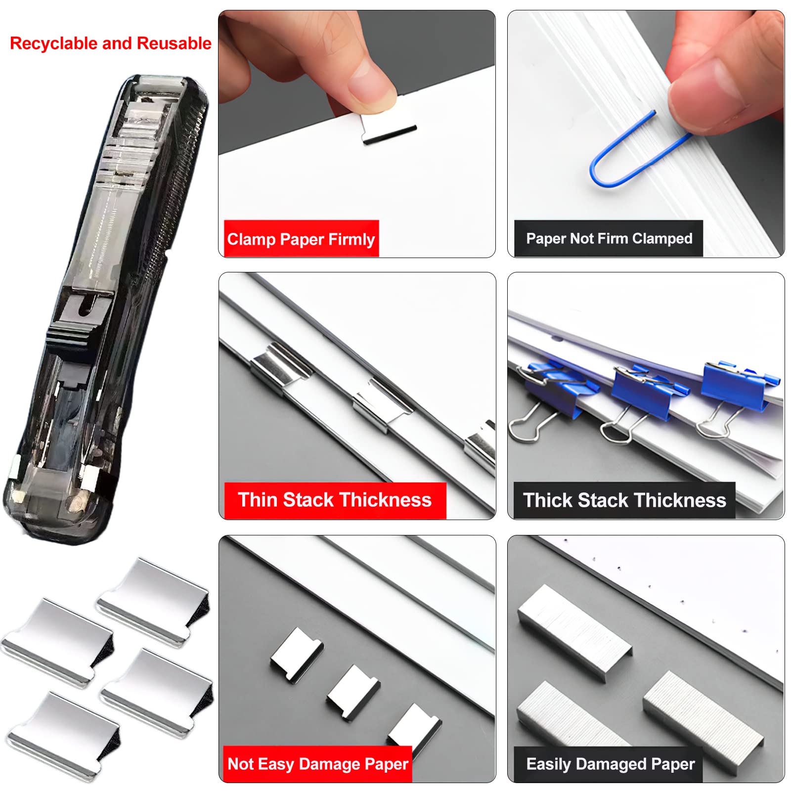 Seamless Staplers Push Clip Stapler Remover Binder Push Clamp File ...